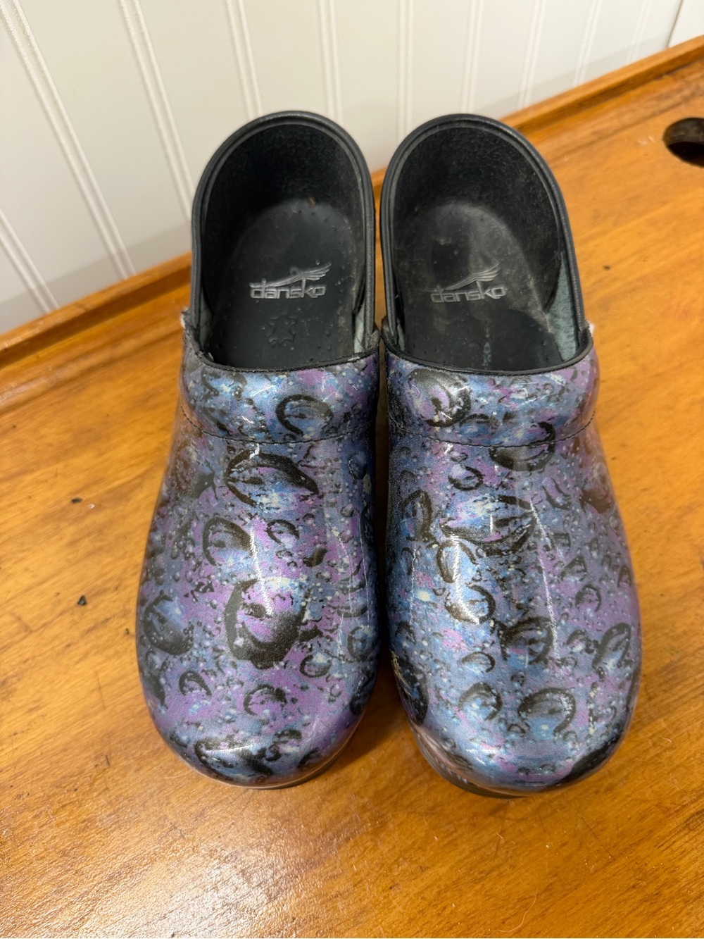 Dansko Purple and Black Galaxy-Patterned Clogs